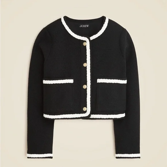 J. Crew Elegant Cropped Boucle Black Jacket - Picture 1 of 4